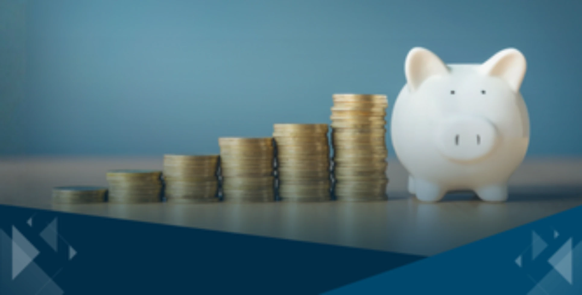 Piggy bank and stacked coins used for mobile retirement planning banner
